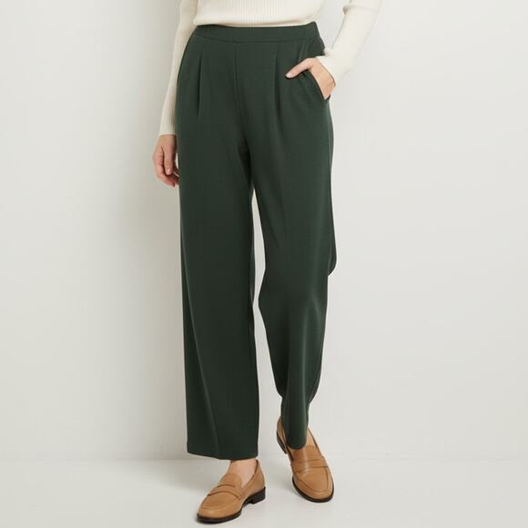ST. JOHN MARIE GRAY Pleated Straight Knit Pants High Waist Green Womens Size 12 - Picture 1 of 8